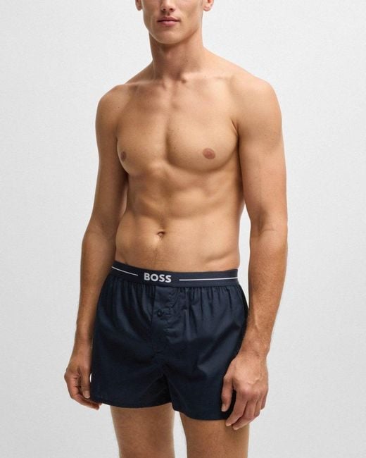 Boss Blue Boxer 2-pack Cotton Pyjama Shorts With Logo Waistbands for men