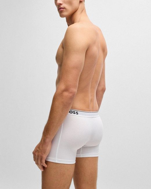 Boss White Power Three Pack Stretch Cotton Boxer Briefs With Logos Nos Size: M for men