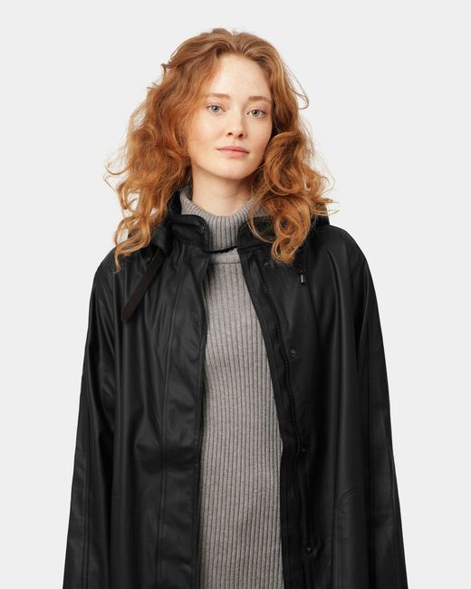 Ilse Jacobsen Black Rain A-Line Rubberised Raincoat