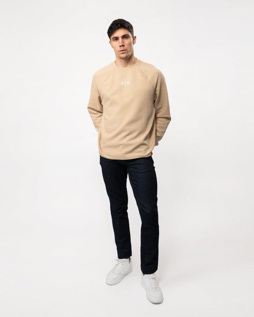 Armani Exchange Natural Ax Center Logo Crew Neck Sweatshirt for men