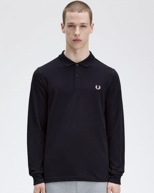 Fred Perry Blue Long Sleeve Plain Signature Polo Shirt Nos for men