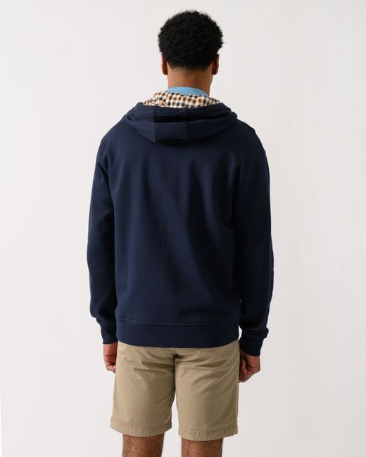 Aquascutum Blue Full Zip Badge Hoodie for men