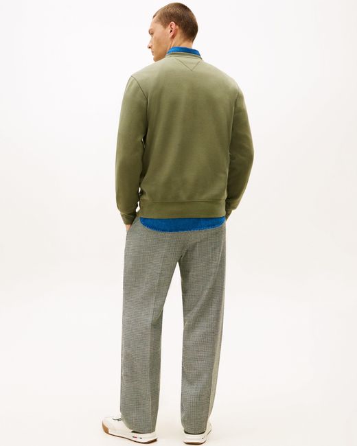 Tommy Hilfiger Green Essential Flag Embroidery Fleece Crew Sweatshirt for men