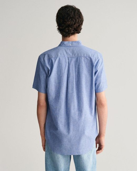 GANT Regular Fit Cotton Linen Short Sleeve Shirt in Blue for Men | Lyst