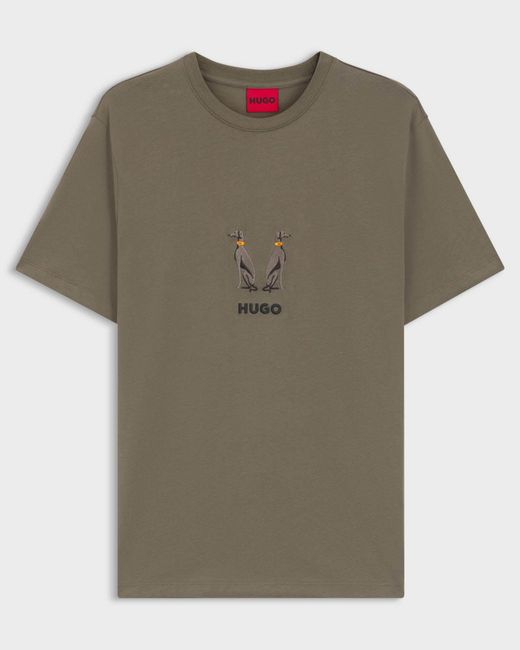HUGO Green Dugolini Cotton-Jersey T-Shirt With Embroidered Logo Artwork for men