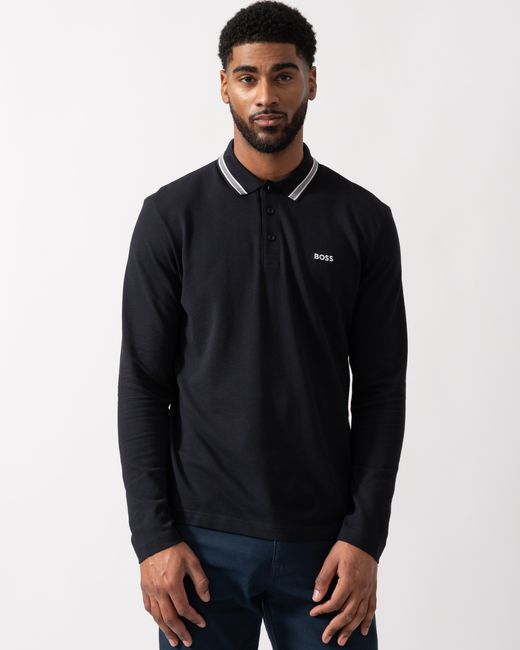 Boss Blue Plisy Long Sleeve Polo Shirt for men