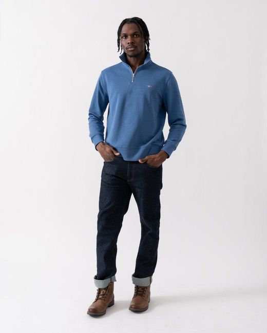 Gant Blue Regular Fit Shield Logo Half Zip Sweatshirt Colour: 442 Vintage for men