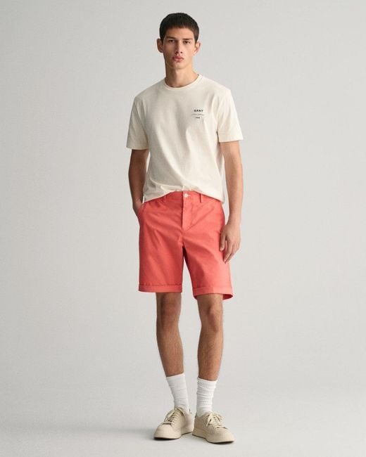 Gant Red Regular Sunfaded Shorts for men