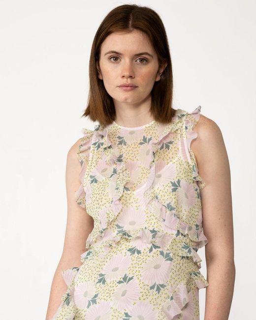 Ted Baker White Calinia Daisy-print Ruffled Recycled-polyester Midi Dress