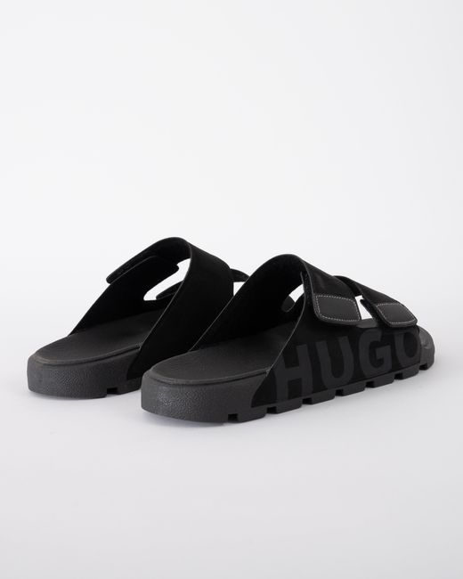 HUGO Black Evander Faux-Suede Lides With Logo Detailing for men