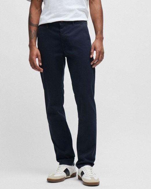 Boss Blue Slim Fit Chinos In Stretch-cotton Satin Nos for men