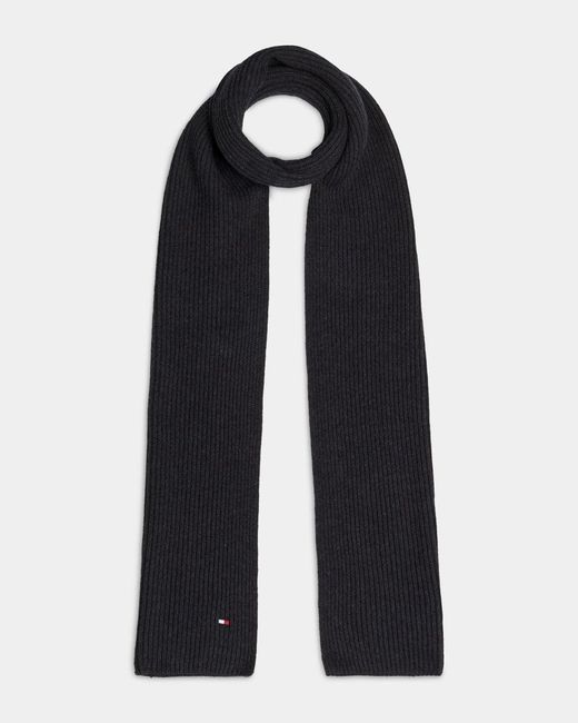 Tommy Hilfiger Black Th Flag Pima Cotton Scarf Colour: Charcoal for men