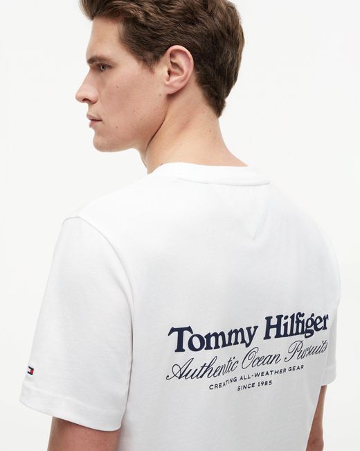 Tommy Hilfiger White Nautical Back Graphic T-Shirt for men