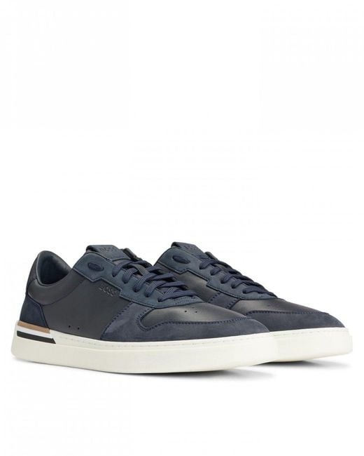 Boss Blue Clint Cupsole Lace-up Trainers In Leather And Suede for men