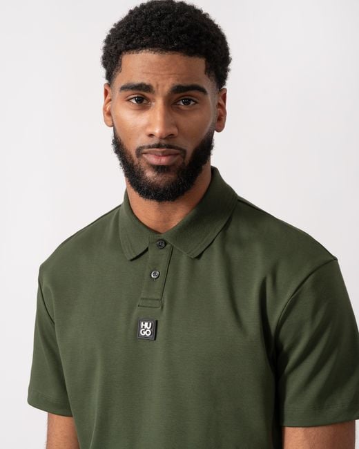 HUGO Green Deabono Interlock Cotton Polo Shirt With Stacked Logo for men