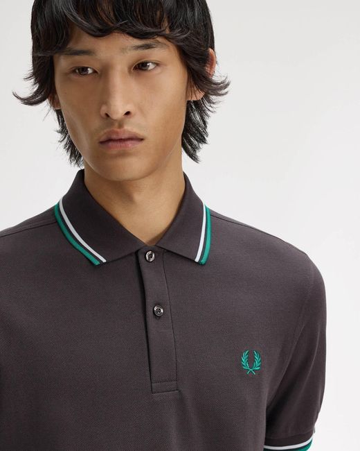 Fred Perry Gray Twin Tipped Signature Polo Shirt for men