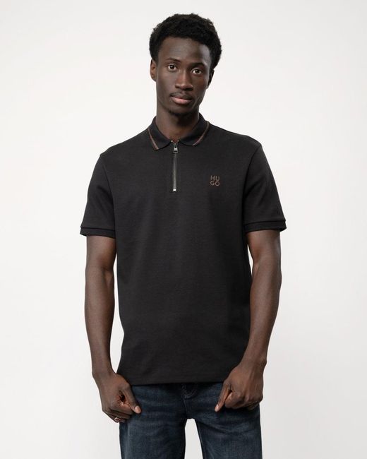 HUGO Black Ditellos Short Sleeve Polo Shirt for men