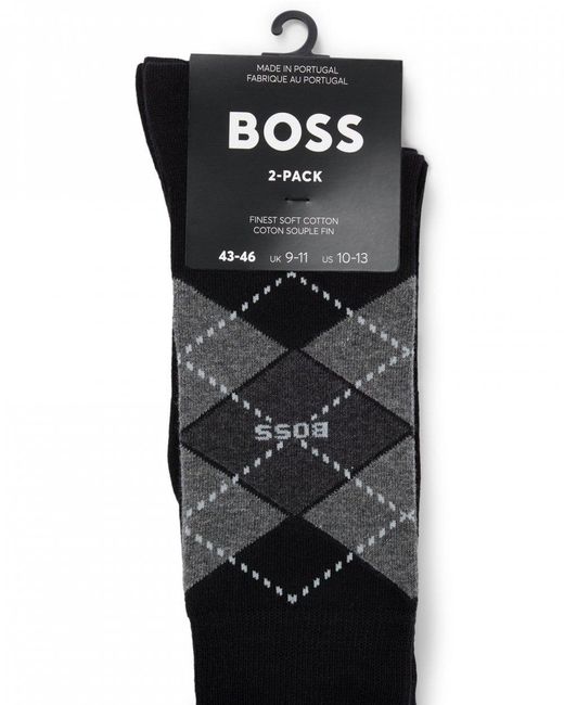 Boss Black 2 Pack Combed Cotton Argyle Socks for men