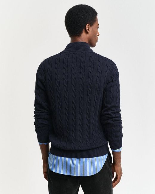 Gant Blue Cotton Cable Half Zip Jumper for men