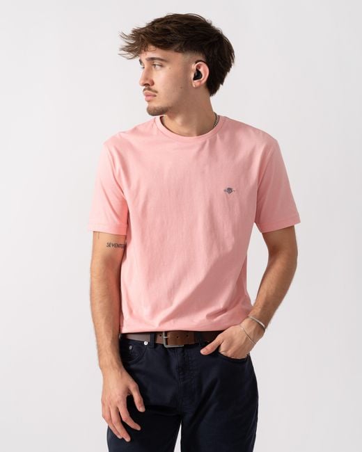 Gant Red Regular Fit Short Sleeve Shield Logo T-Shirt for men