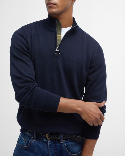 Barbour Blue Cotton Half Zip Jumper for men