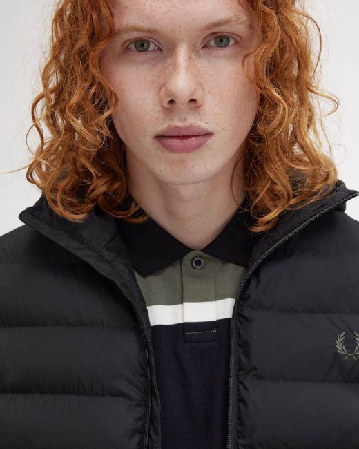 Fred Perry Black Hooded Padded Jacket for men