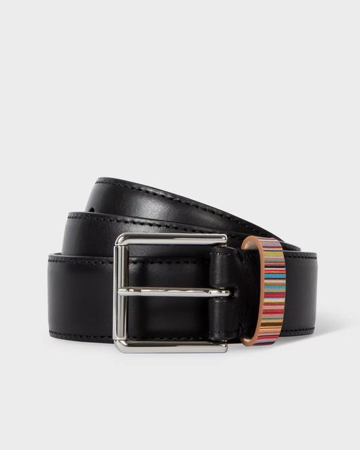 Paul Smith White Leather Belt With Signature Stripe Keeper for men