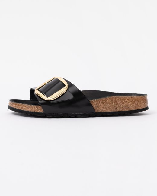 Birkenstock Black Madrid Big Buckle Natural Patent Leather Sandals