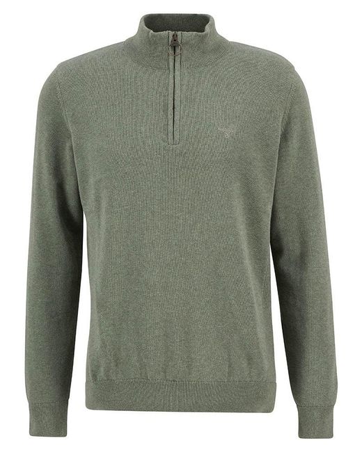 Barbour Green Cotton Half Zip Jumper for men