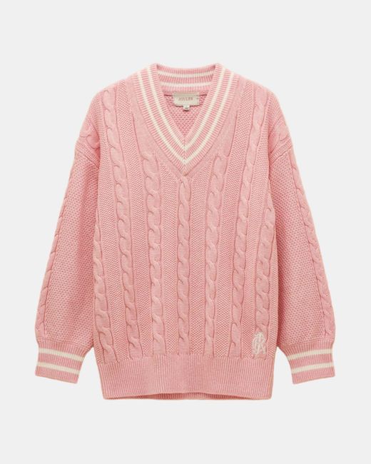 Joules Pink Dibly V-Neck Cable Knit Jumper