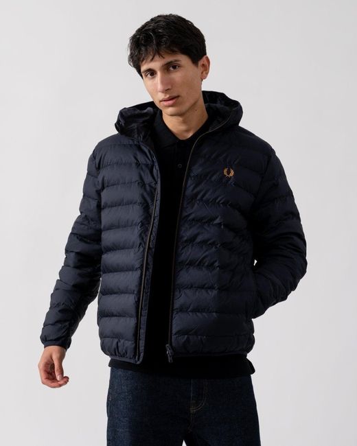 Fred Perry Blue Hooded Padded Jacket 608, Size: L for men