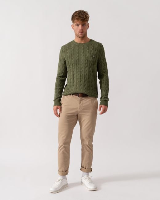 Gant Green Cotton Cable Knit Crew Neck Jumper for men