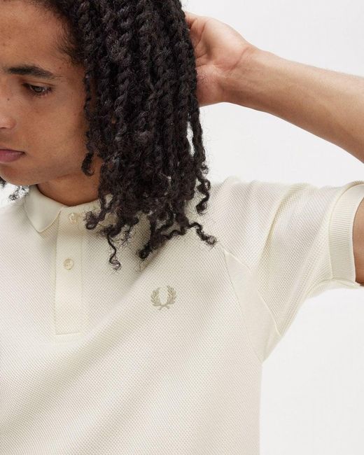 Fred Perry White Rib Panel Honeycomb Short Sleeve Polo Shirt for men