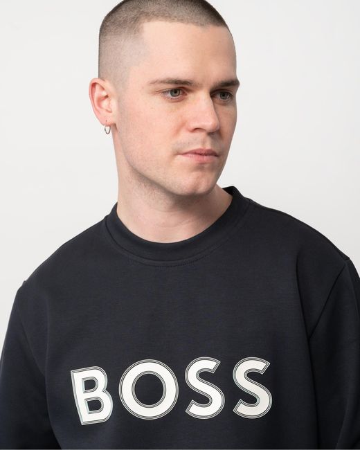 Boss Blue Salbo 1 Cotton-blend Sweatshirt With Hd Logo Print for men