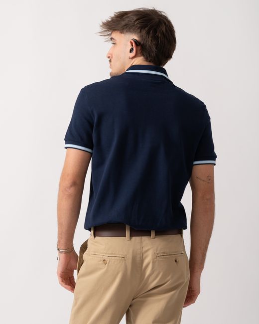 Lacoste Blue Contrast Collar Pique Regular Fit Polo Shirt for men