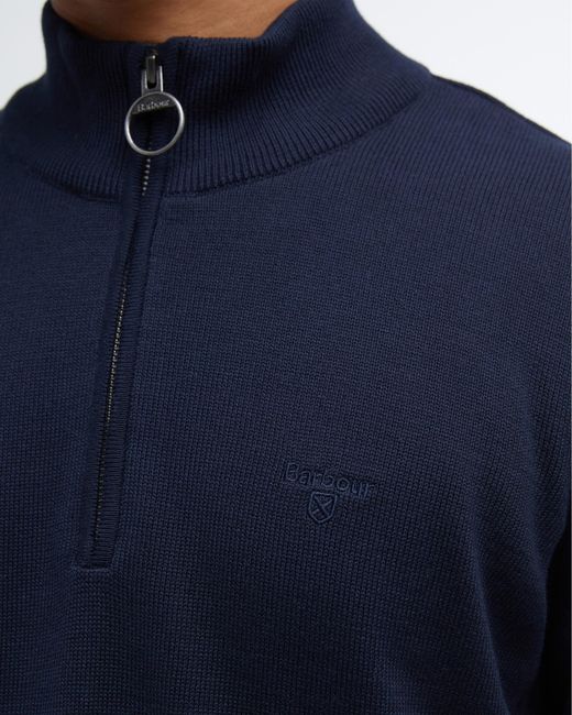 Barbour Blue Cotton Half Zip Jumper for men