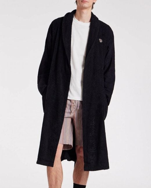 Paul Smith Black Zebra Logo Cotton Dressing Gown Size: M for men