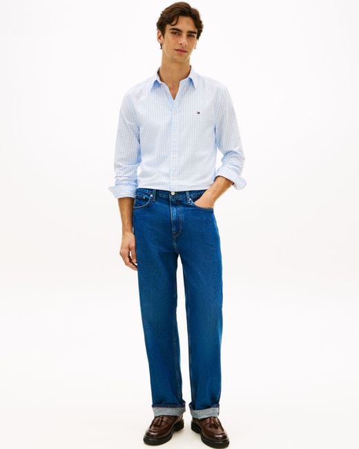 Tommy Hilfiger Blue Flex Poplin Gingham Long Sleeve Shirt for men