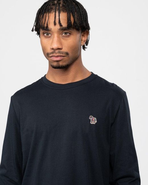 Paul Smith Blue Ps Regular Fit Long Sleeve Zebra T-Shirt for men