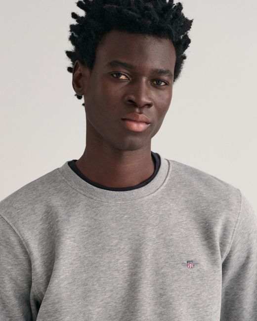 Gant Gray Melange Shield Crew Neck Sweatshirt for men