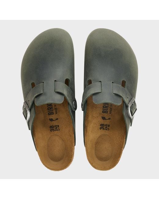 Birkenstock Green Boston Oiled Nubuck Leather Clogs