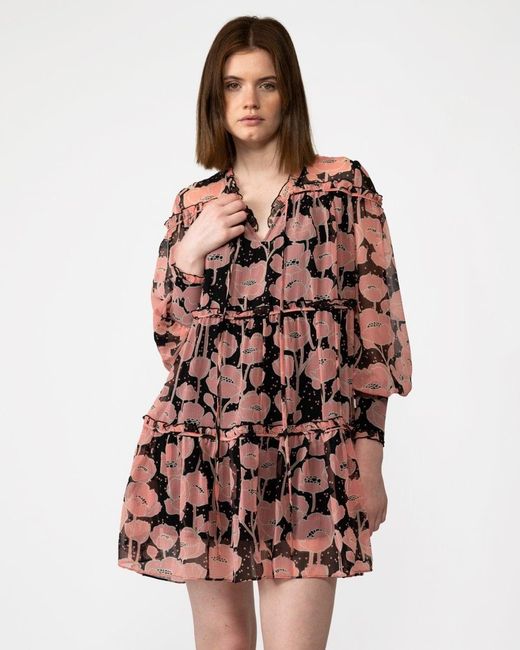 Ted Baker Brown Sandror Swing Mini Dress With Ruffled Tiers