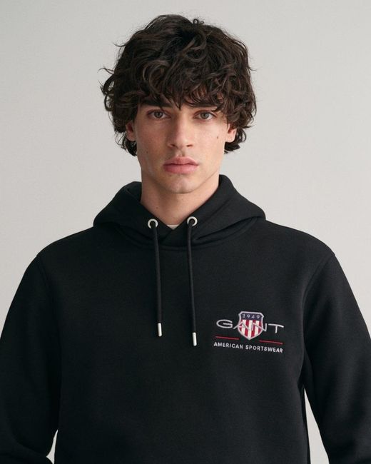 Gant Black Regular Fit Medium Archive Shield Pullover Hoodie for men