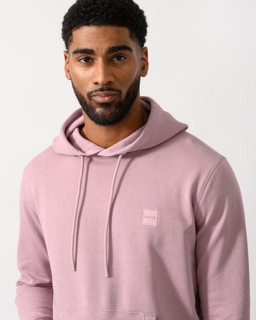 Boss Pink Wetalk Pullover Hoodie With Logo Patch for men