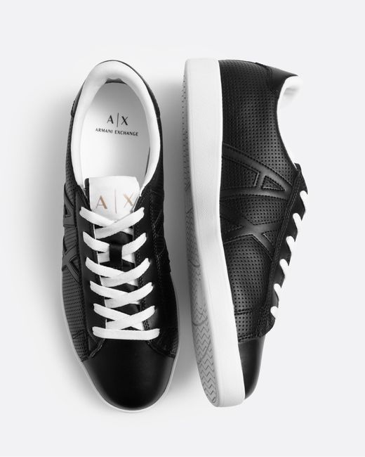 Armani Exchange White Perforated Leather Sneakers With Ax Logo for men