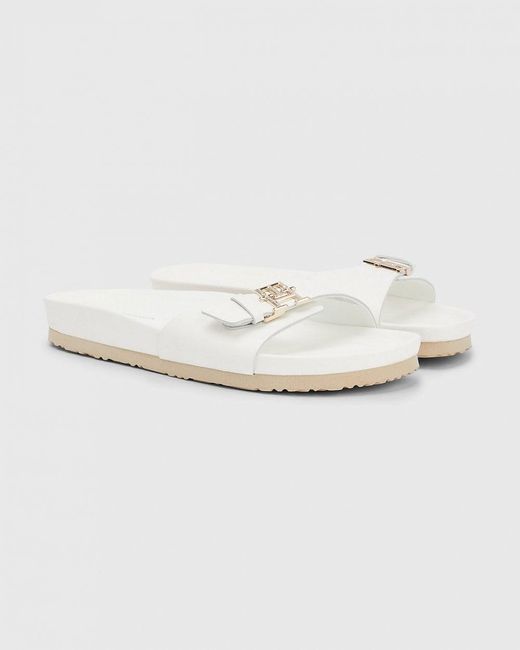 Tommy Hilfiger White Th Mule Leather Slides