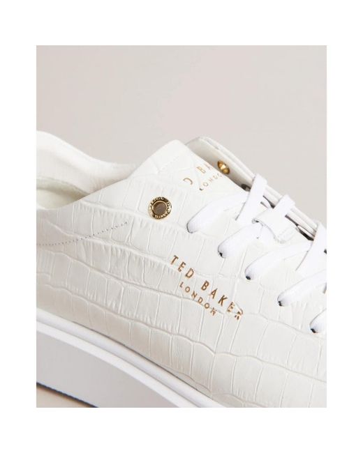 Ted Baker Artimi Croc Embossed Platform Trainer in White | Lyst UK