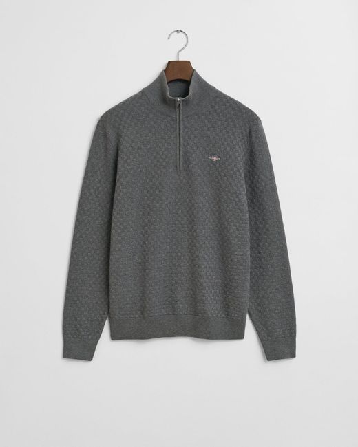 Gant Gray Micro Texture Half Zip Jumper for men