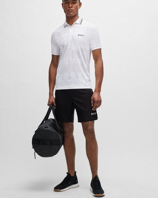 Boss White X Matteo Berrettini Engineered Jacquard Short Sleeve Polo Shirt for men