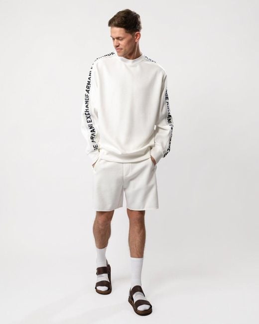 Armani Exchange White Logo Tape Crew Neck Sweatshirt for men